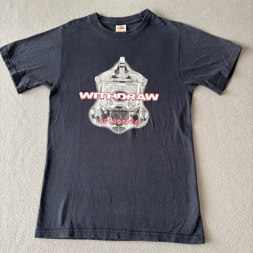 Withdraw Trisocore Graphic T Shirt Black Fruit of the Loom Heavy Cotton S